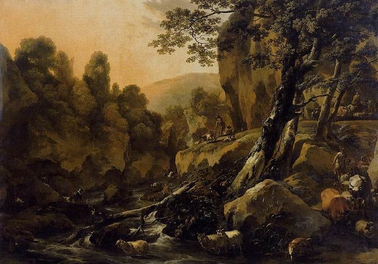 Nicolaes Pietersz. Berchem Herdsmen and Herds at a Waterfall Sweden oil painting art